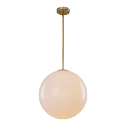Mid-Century Brass 1-light Shine Opal Glass Globe Pendant