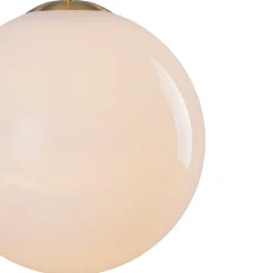 Mid-Century Brass 1-light Shine Opal Glass Globe Pendant