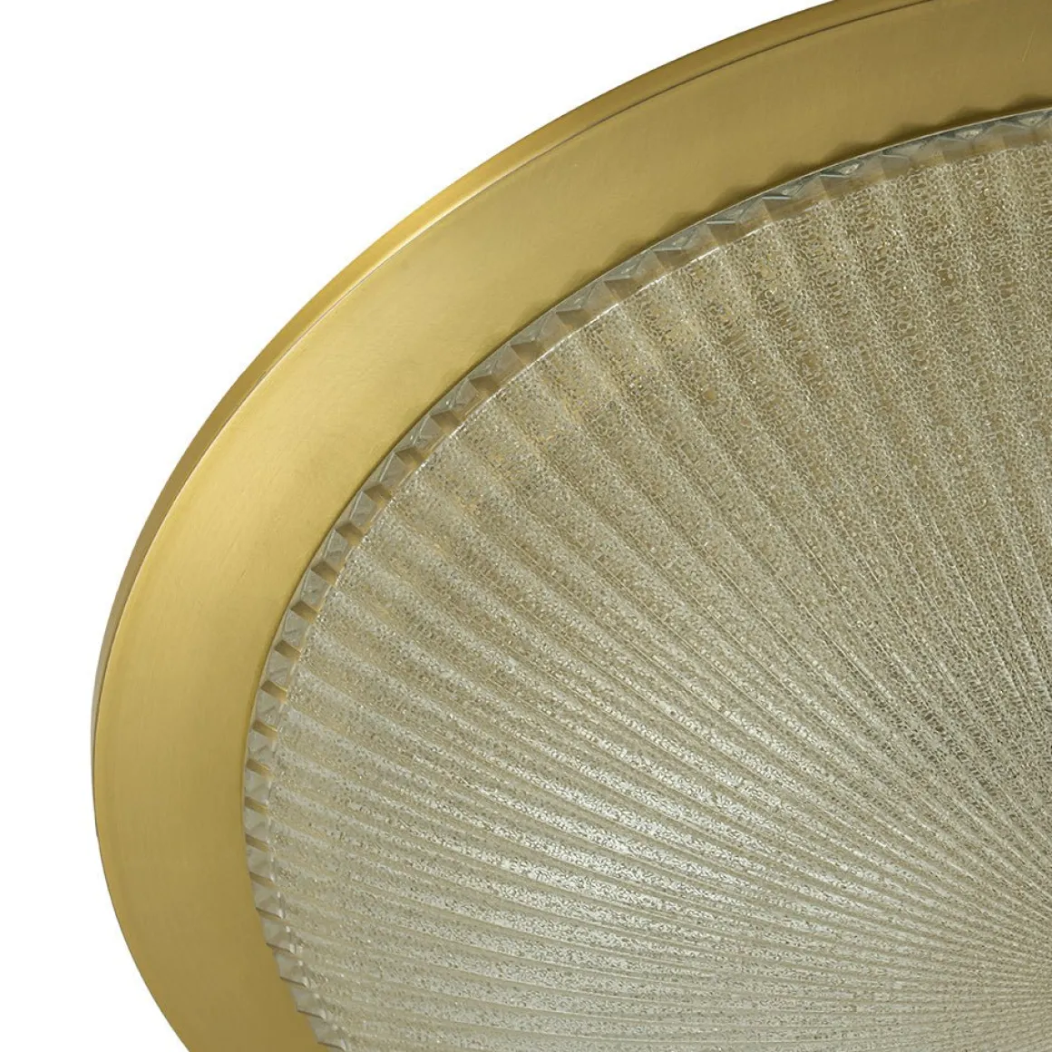 Mid-Century Brass Ribbed Textured Scalloped Glass Flush Mount