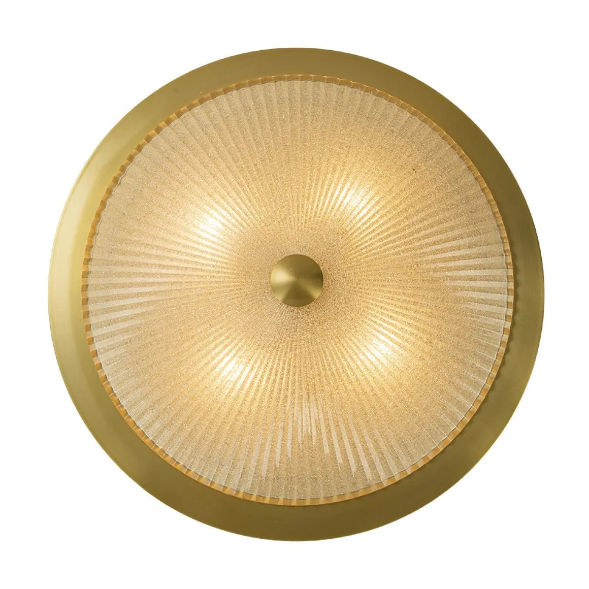 Mid-Century Brass Ribbed Textured Scalloped Glass Flush Mount