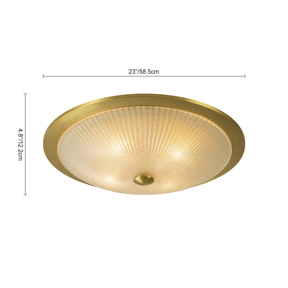 Mid-Century Brass Ribbed Textured Scalloped Glass Flush Mount