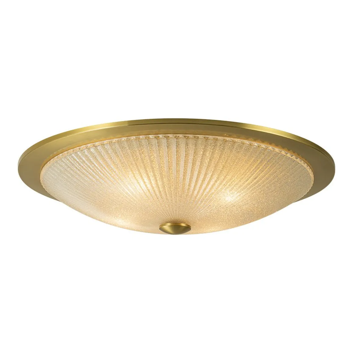 Mid-Century Brass Ribbed Textured Scalloped Glass Flush Mount