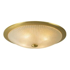Mid-Century Brass Ribbed Textured Scalloped Glass Flush Mount