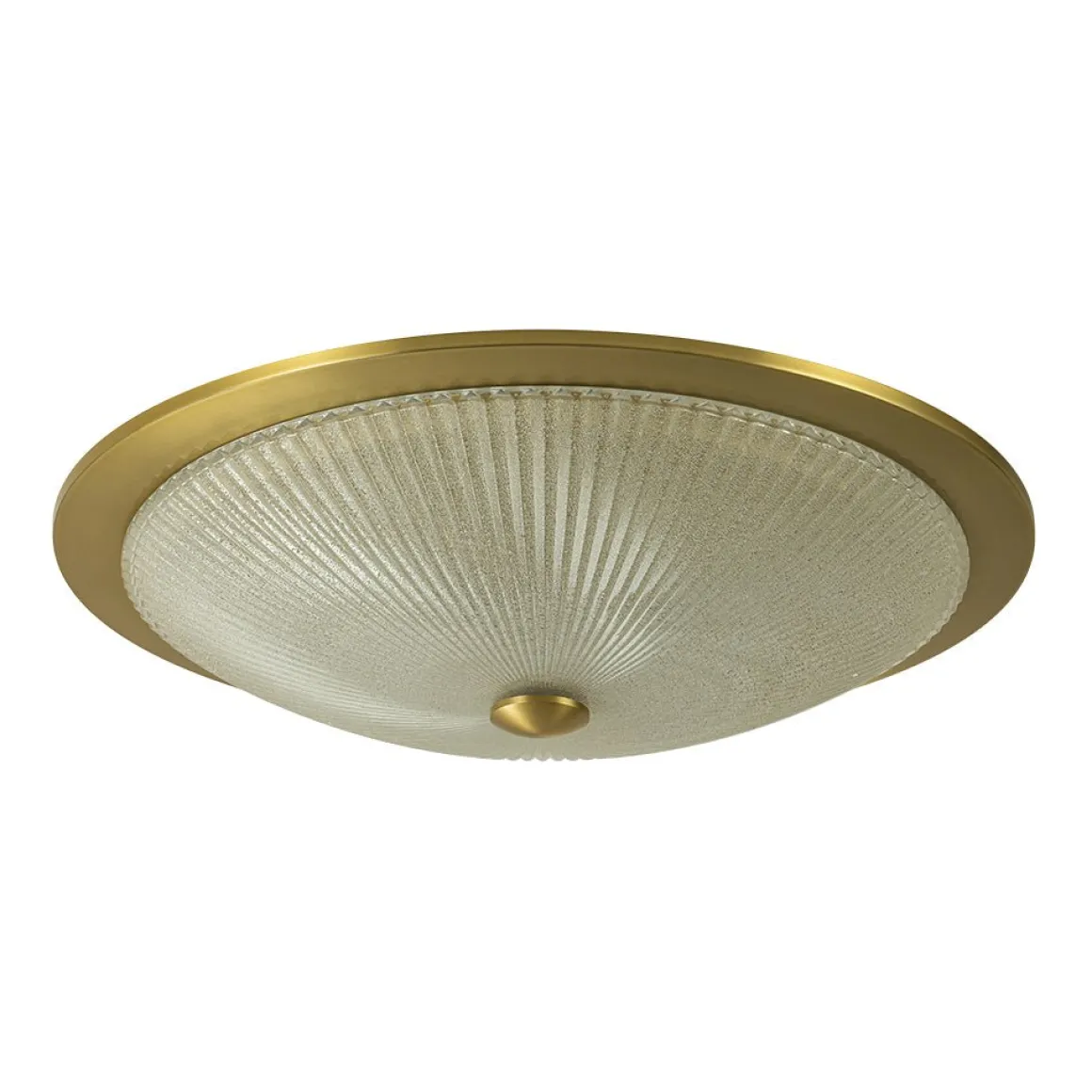 Mid-Century Brass Ribbed Textured Scalloped Glass Flush Mount