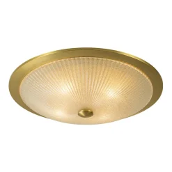 Mid-Century Brass Ribbed Textured Scalloped Glass Flush Mount