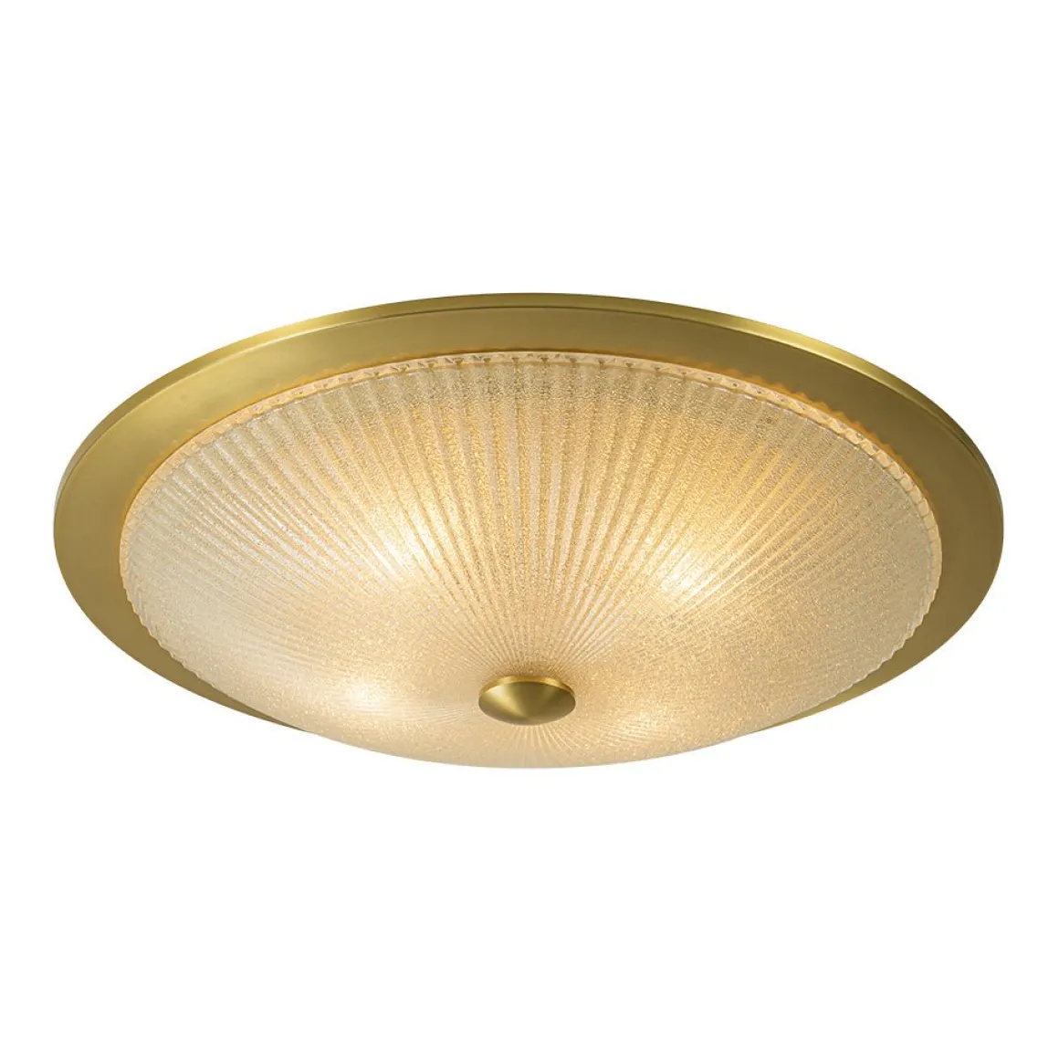 Mid-Century Brass Ribbed Textured Scalloped Glass Flush Mount