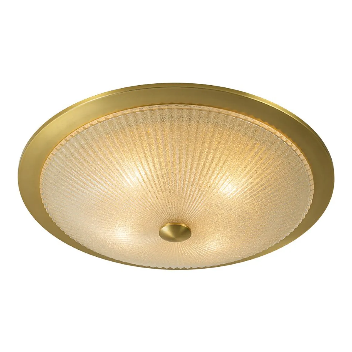 Mid-Century Brass Ribbed Textured Scalloped Glass Flush Mount