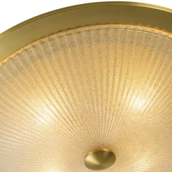 Mid-Century Brass Ribbed Textured Scalloped Glass Flush Mount