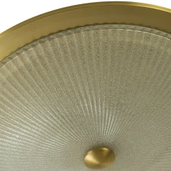Mid-Century Brass Ribbed Textured Scalloped Glass Flush Mount