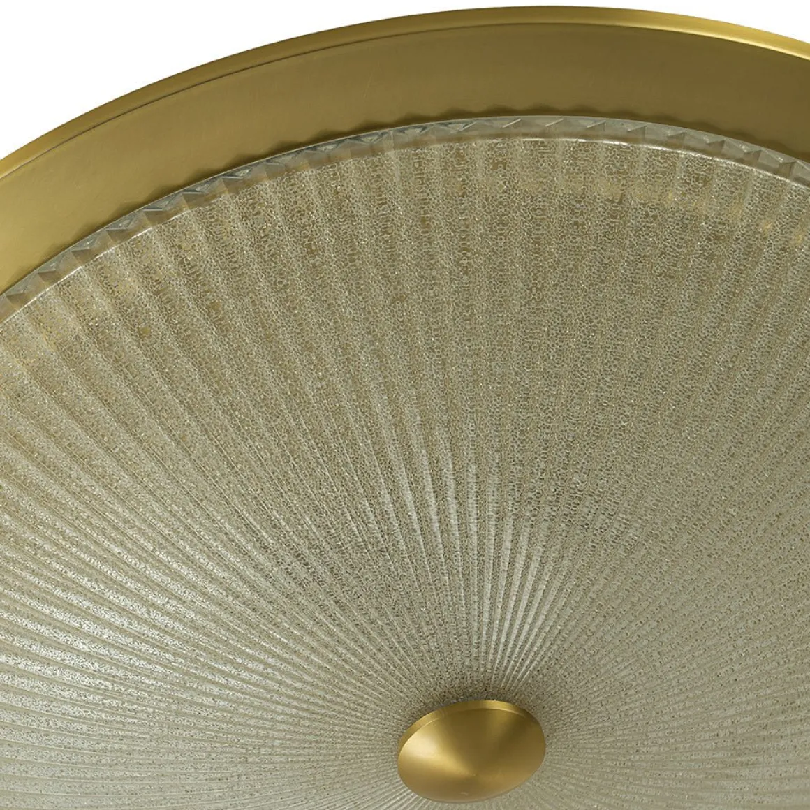 Mid-Century Brass Ribbed Textured Scalloped Glass Flush Mount