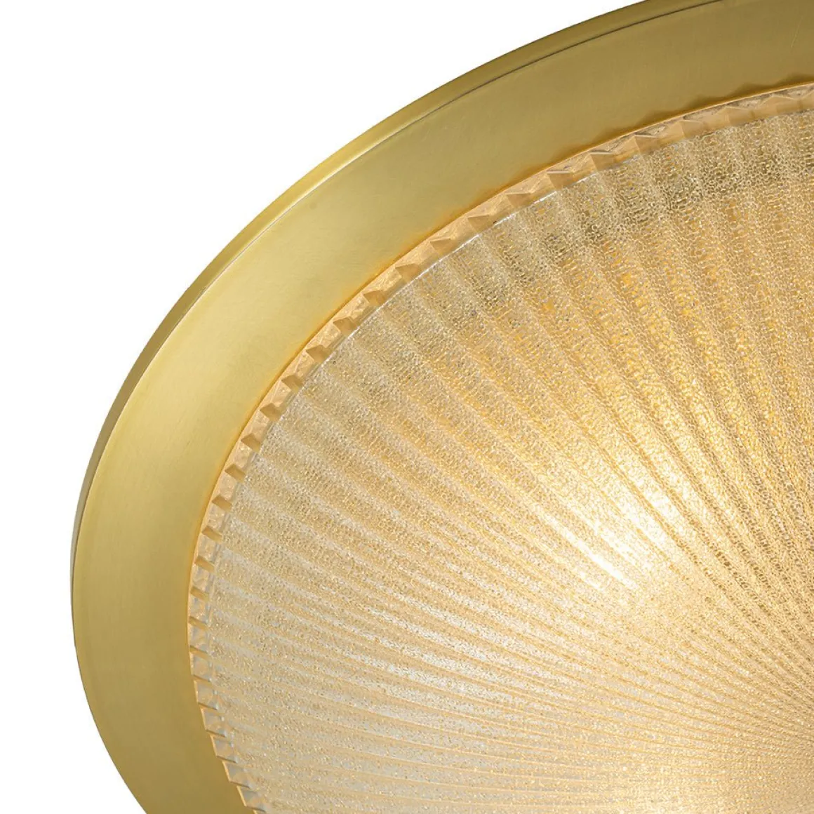 Mid-Century Brass Ribbed Textured Scalloped Glass Flush Mount