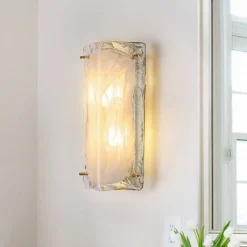 Mid-Century Brass White Glazed Glass Linear Wall Sconce