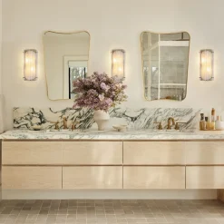 Mid-Century Brass White Glazed Glass Linear Wall Sconce