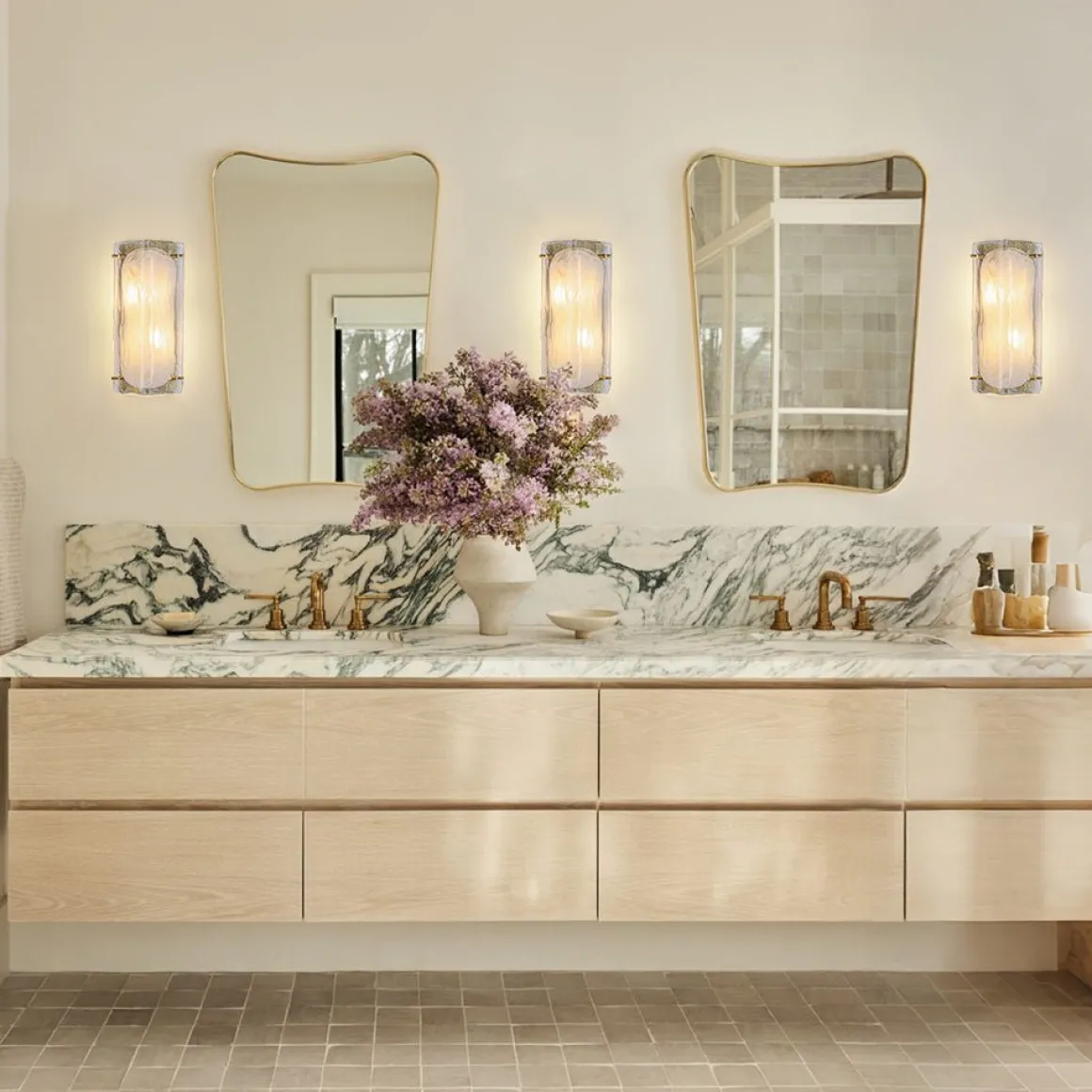 Mid-Century Brass White Glazed Glass Linear Wall Sconce