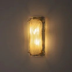 Mid-Century Brass White Glazed Glass Linear Wall Sconce
