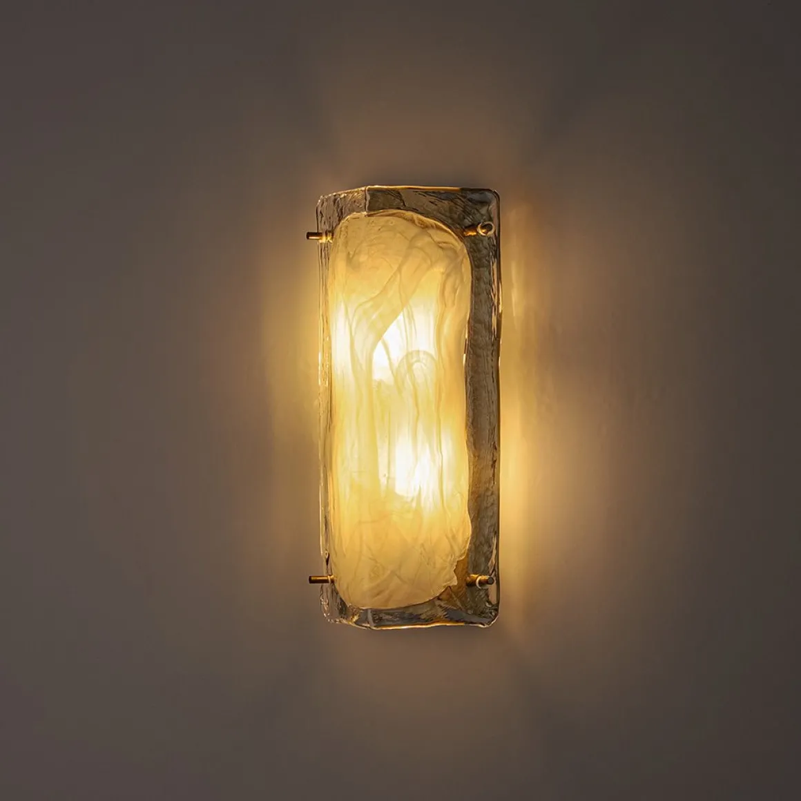 Mid-Century Brass White Glazed Glass Linear Wall Sconce