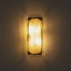 Mid-Century Brass White Glazed Glass Linear Wall Sconce