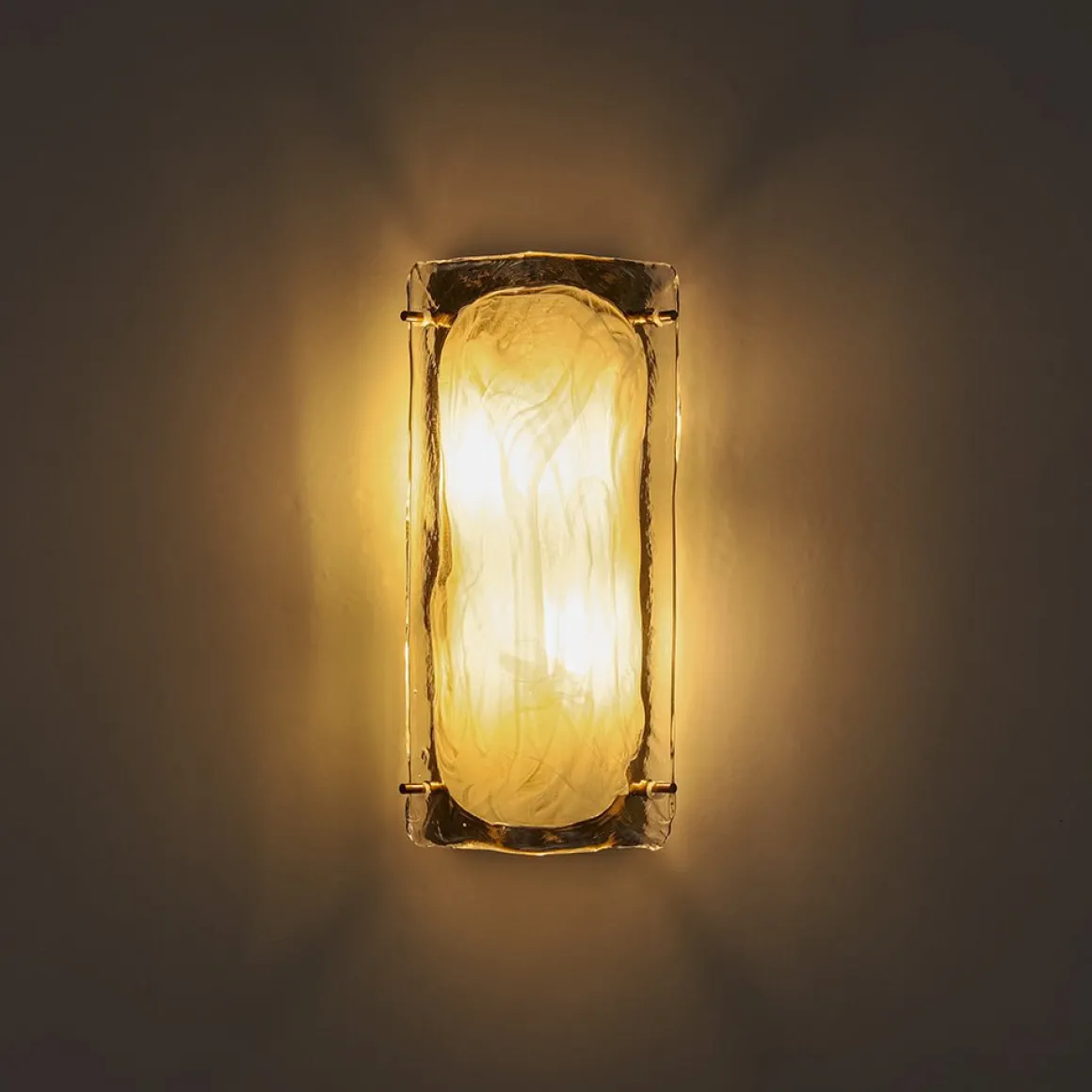 Mid-Century Brass White Glazed Glass Linear Wall Sconce