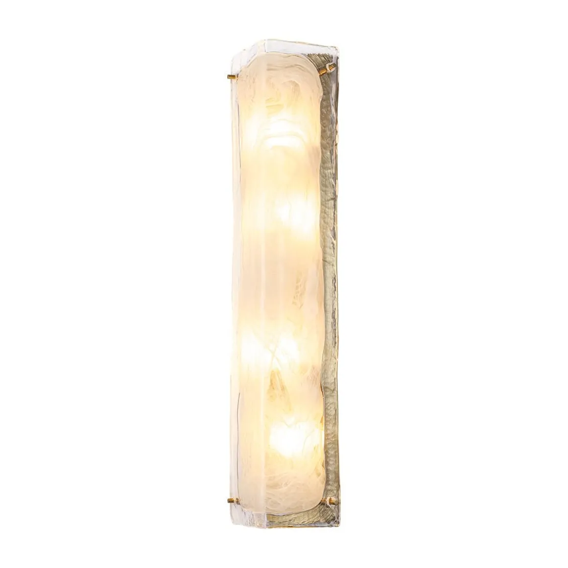 Mid-Century Brass White Glazed Glass Linear Wall Sconce
