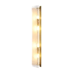 Mid-Century Brass White Glazed Glass Linear Wall Sconce