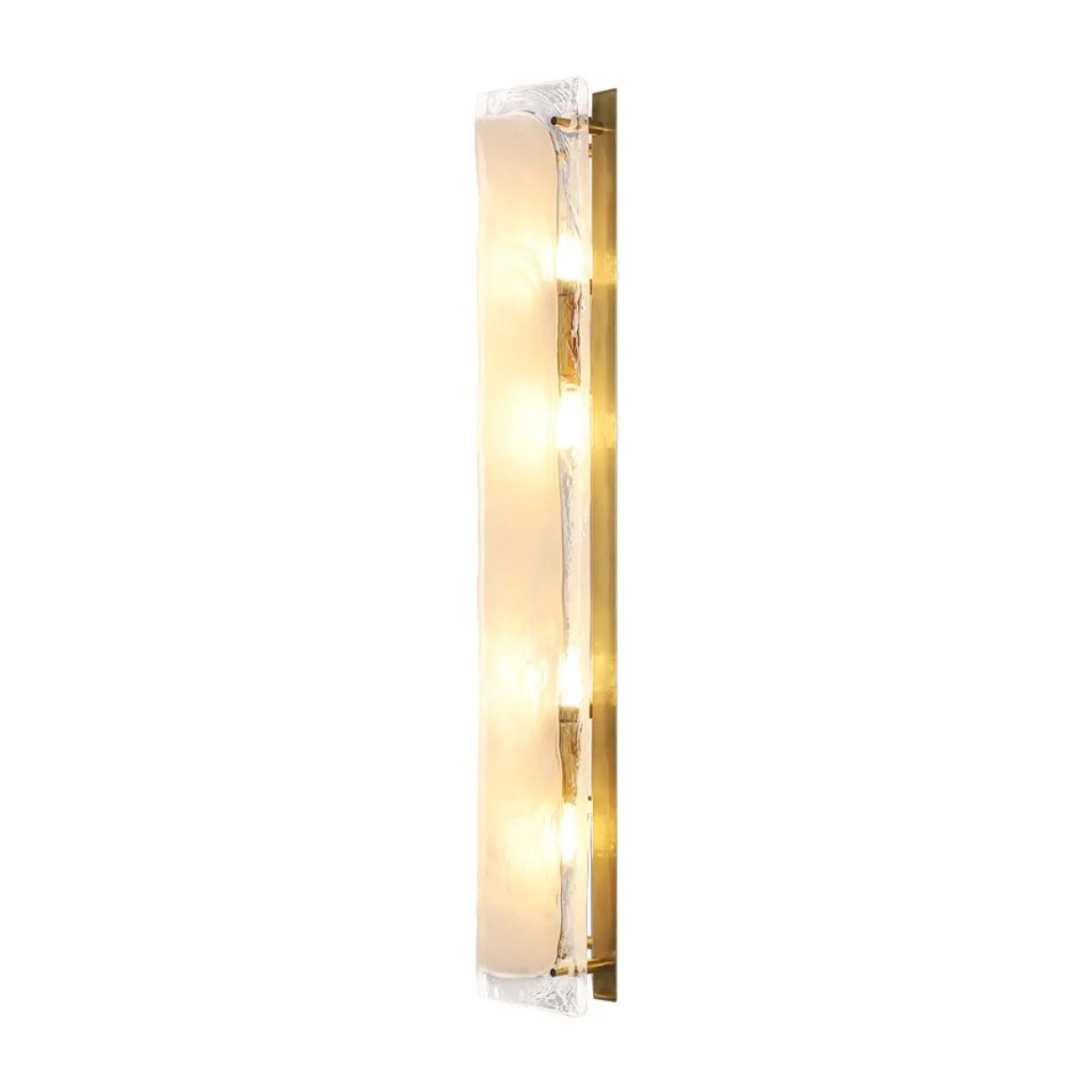 Mid-Century Brass White Glazed Glass Linear Wall Sconce