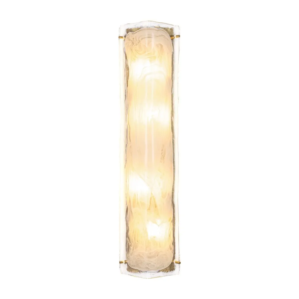 Mid-Century Brass White Glazed Glass Linear Wall Sconce