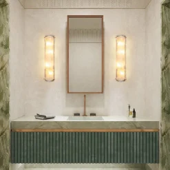 Mid-Century Brass White Glazed Glass Linear Wall Sconce