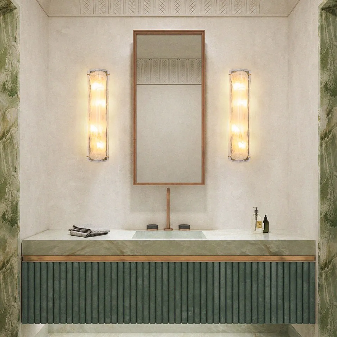 Mid-Century Brass White Glazed Glass Linear Wall Sconce