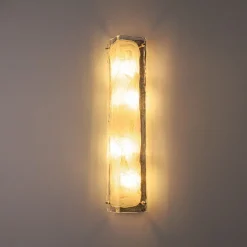Mid-Century Brass White Glazed Glass Linear Wall Sconce