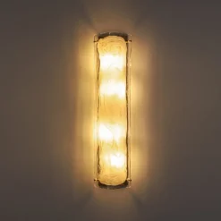 Mid-Century Brass White Glazed Glass Linear Wall Sconce