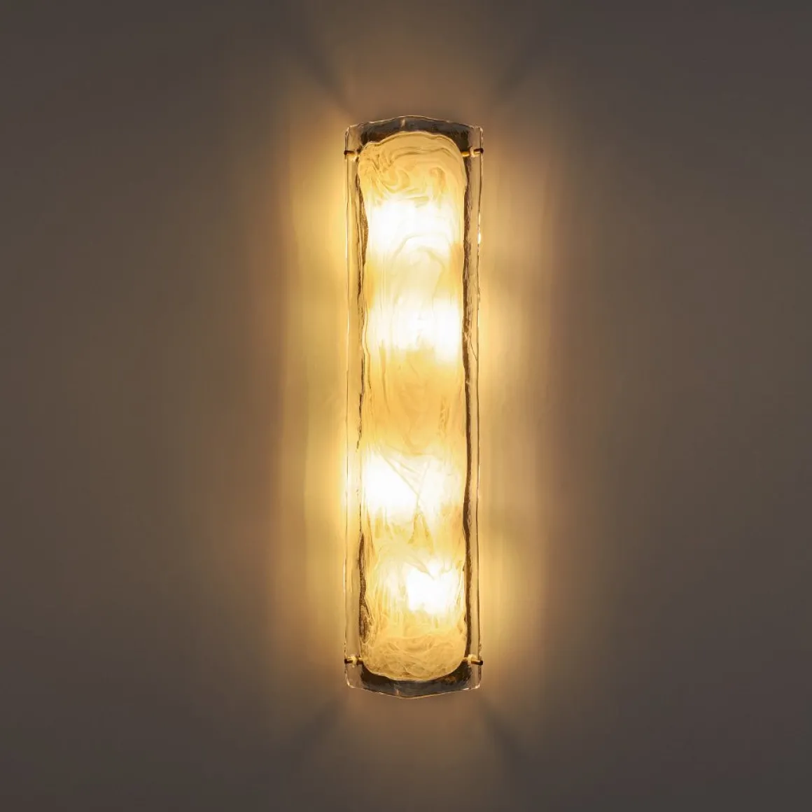 Mid-Century Brass White Glazed Glass Linear Wall Sconce