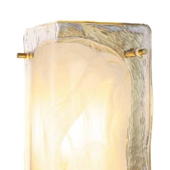 Mid-Century Brass White Glazed Glass Linear Wall Sconce