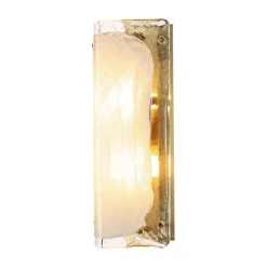 Mid-Century Brass White Glazed Glass Linear Wall Sconce