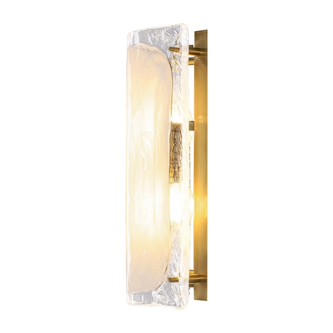 Mid-Century Brass White Glazed Glass Linear Wall Sconce