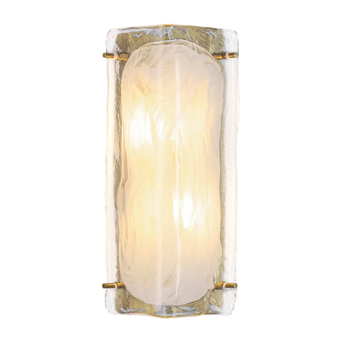 Mid-Century Brass White Glazed Glass Linear Wall Sconce