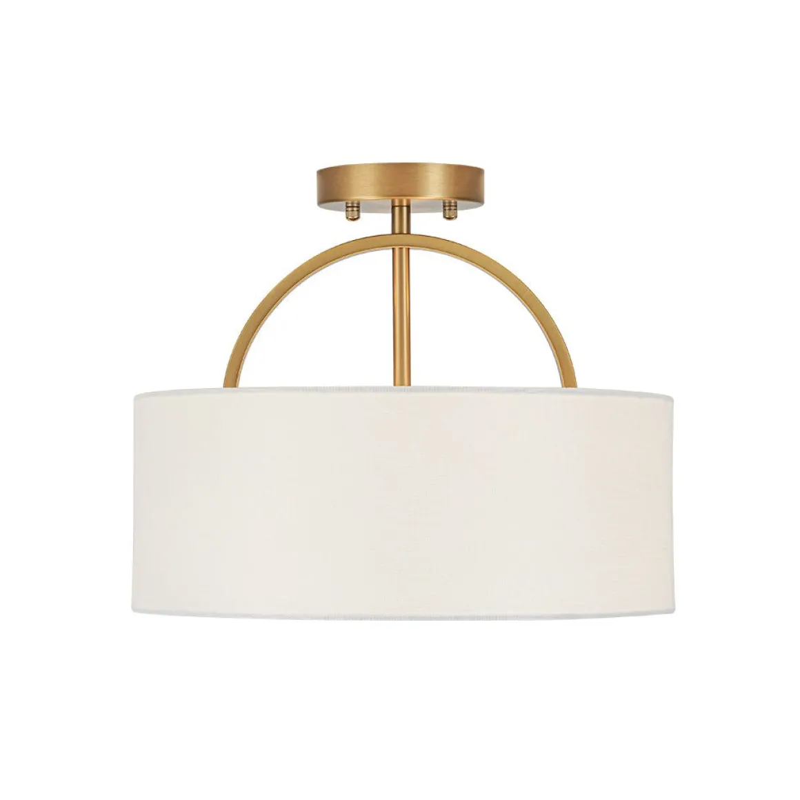 Mid-Century Brass Wide Linen Drum Semi Flush Mount