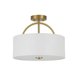 Mid-Century Brass Wide Linen Drum Semi Flush Mount