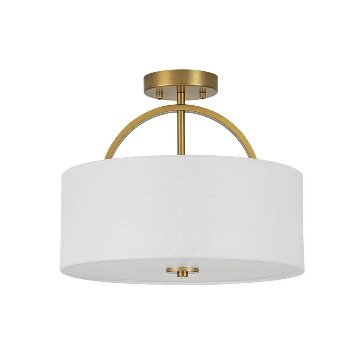 Mid-Century Brass Wide Linen Drum Semi Flush Mount