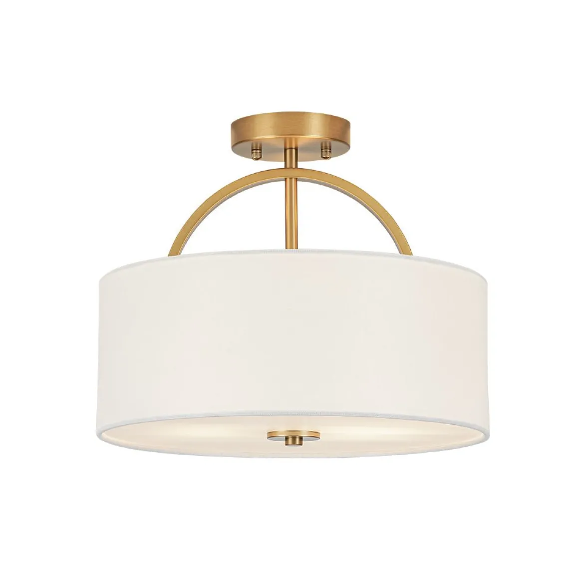 Mid-Century Brass Wide Linen Drum Semi Flush Mount