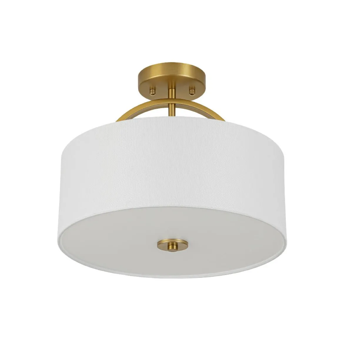 Mid-Century Brass Wide Linen Drum Semi Flush Mount