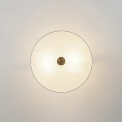 Mid-Century Brass Wide Linen Drum Semi Flush Mount