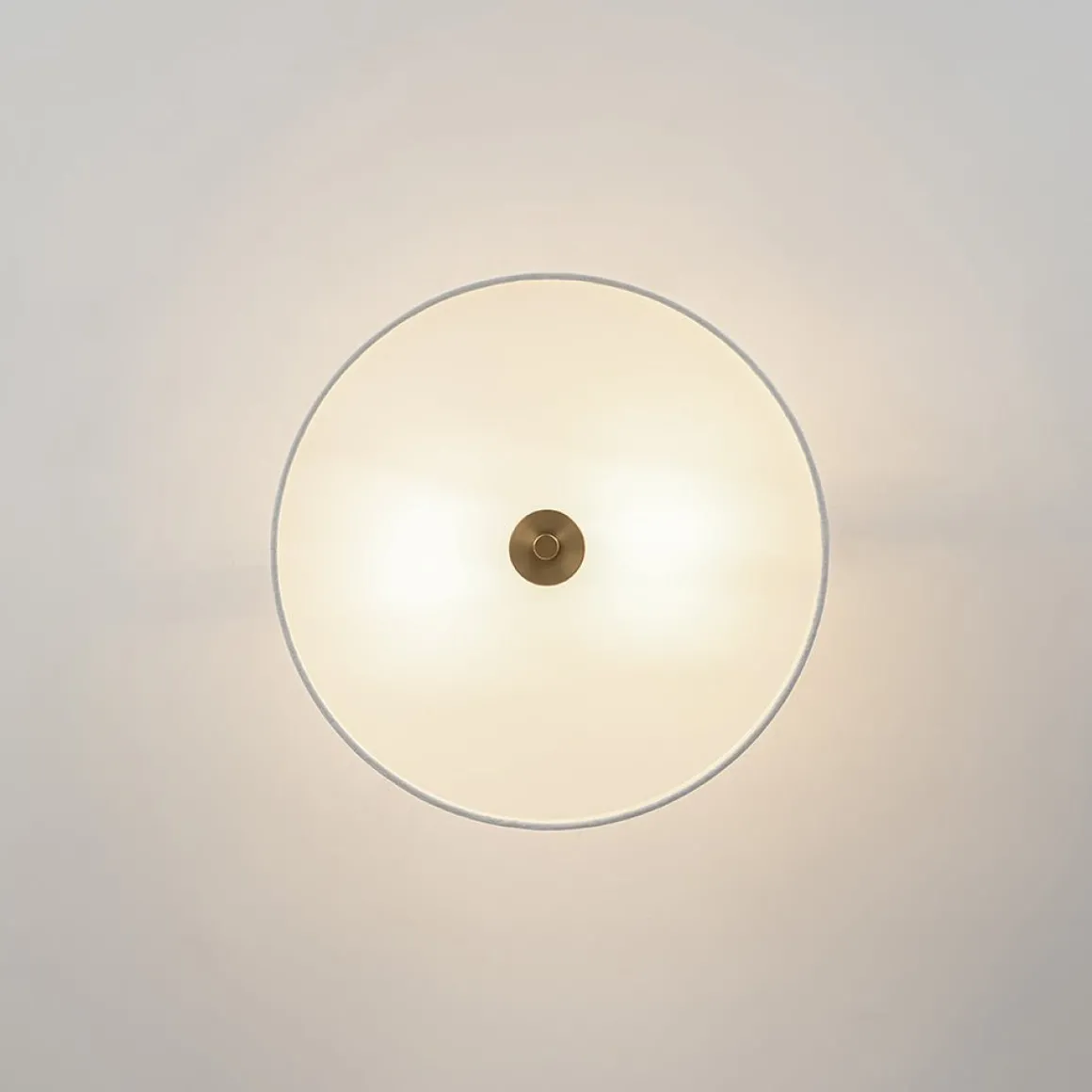 Mid-Century Brass Wide Linen Drum Semi Flush Mount