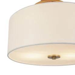 Mid-Century Brass Wide Linen Drum Semi Flush Mount
