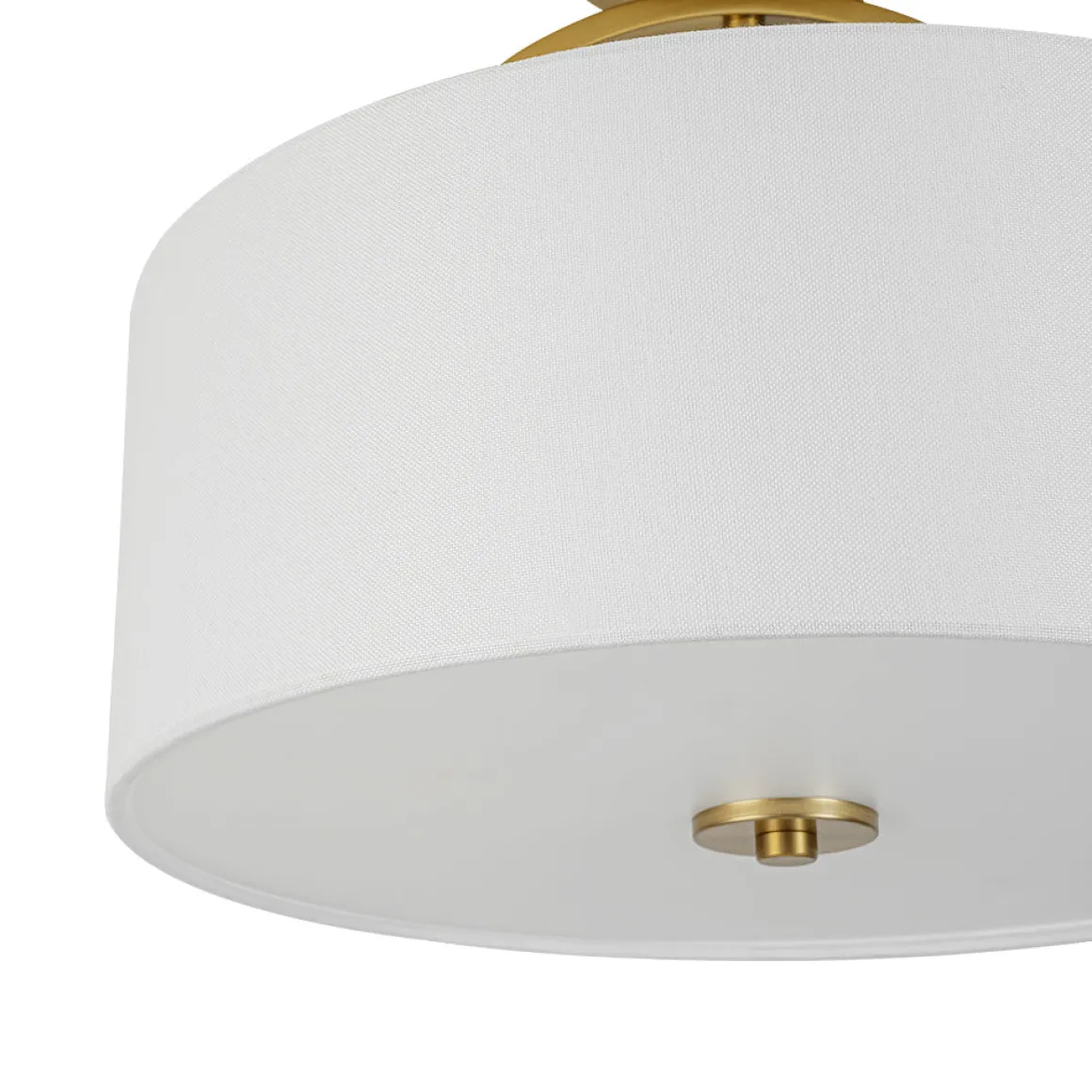 Mid-Century Brass Wide Linen Drum Semi Flush Mount
