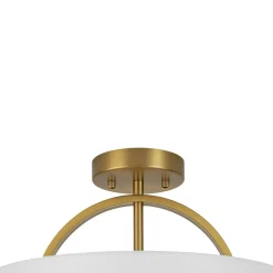 Mid-Century Brass Wide Linen Drum Semi Flush Mount