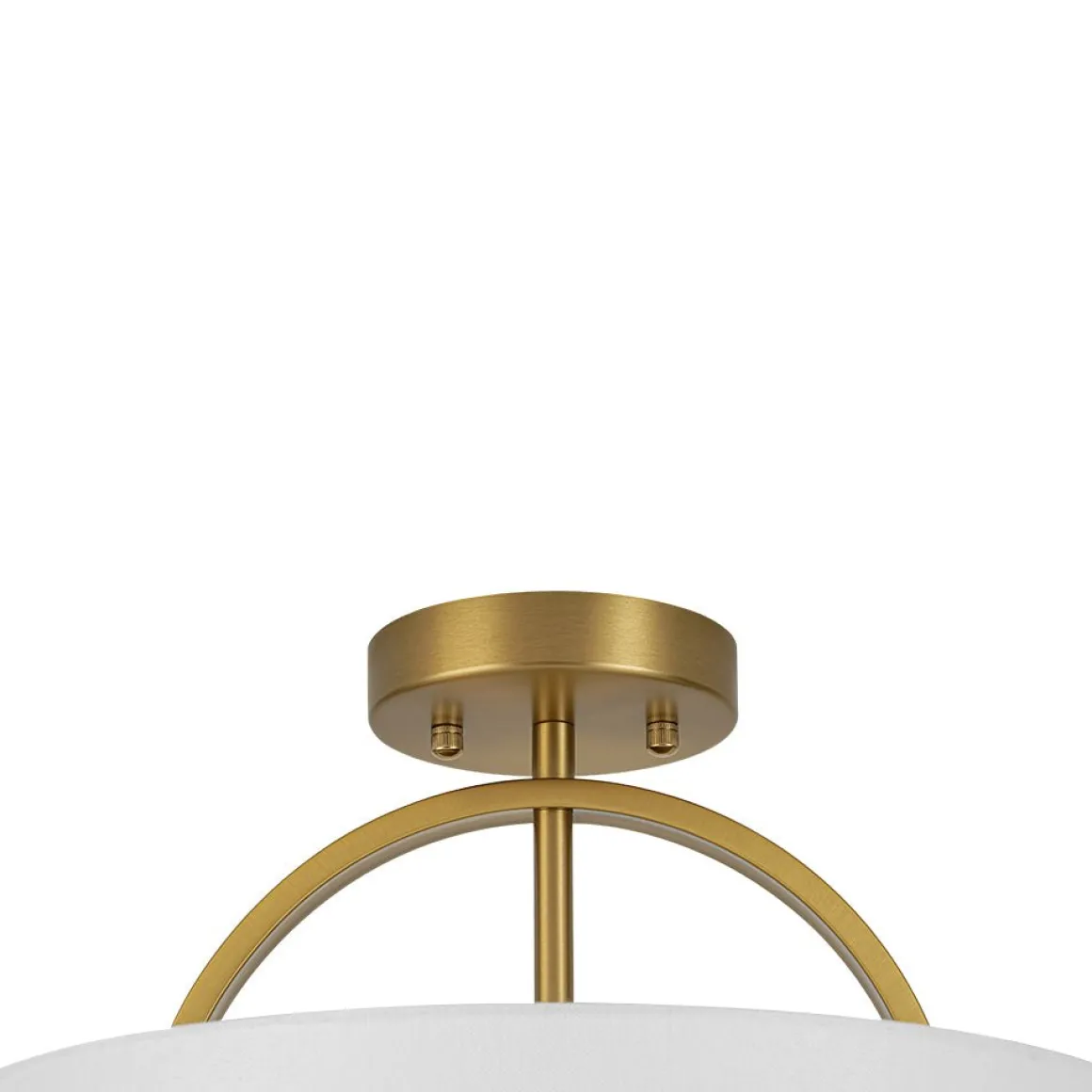 Mid-Century Brass Wide Linen Drum Semi Flush Mount