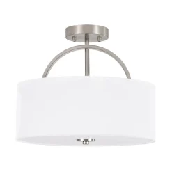 Mid-Century Brass Wide Linen Drum Semi Flush Mount
