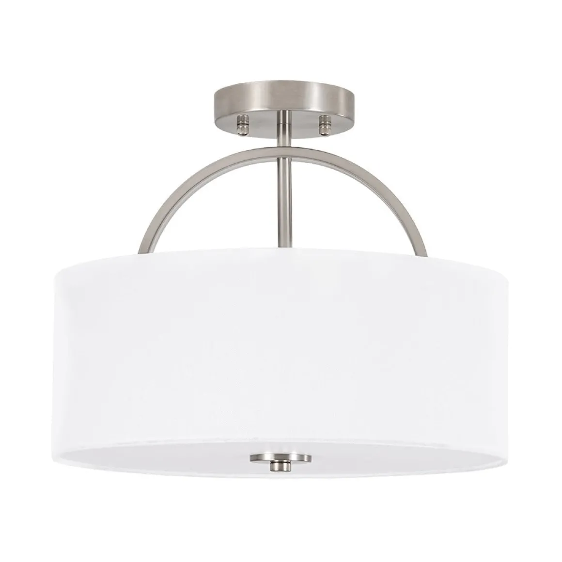 Mid-Century Brass Wide Linen Drum Semi Flush Mount