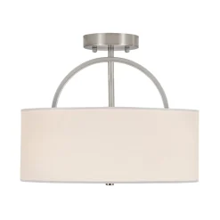Mid-Century Brass Wide Linen Drum Semi Flush Mount
