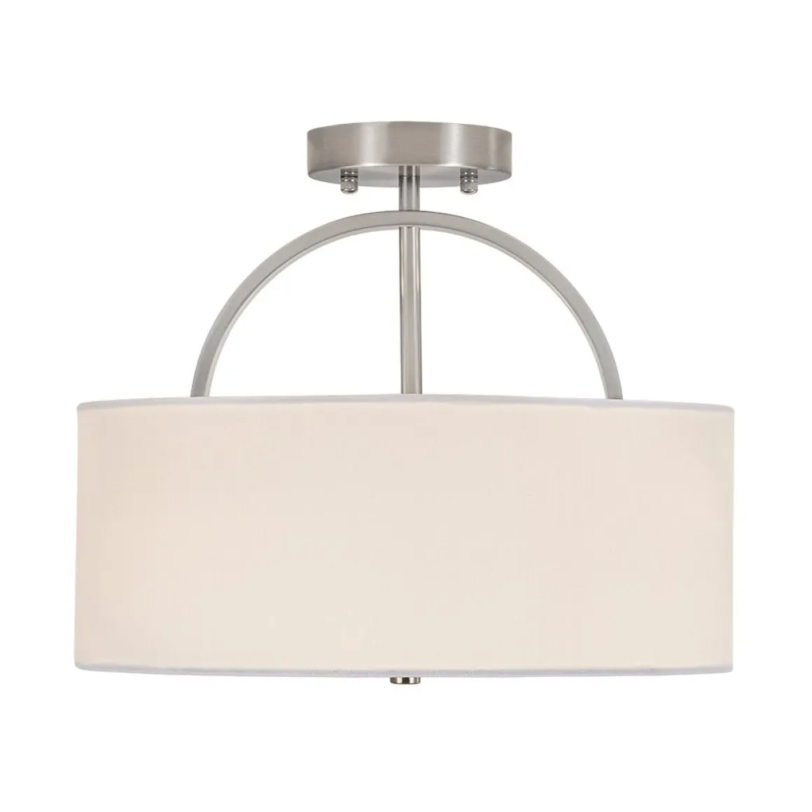 Mid-Century Brass Wide Linen Drum Semi Flush Mount